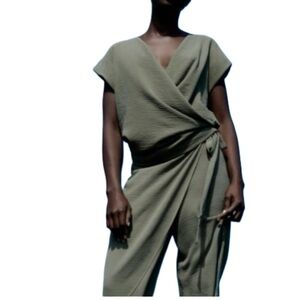 Zara Army Green Wrap Blouse, Size XL